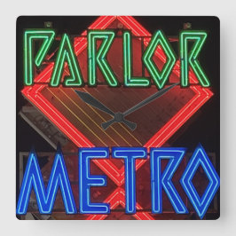 Relógio Quadrado Sinal Neon Parlor Metro