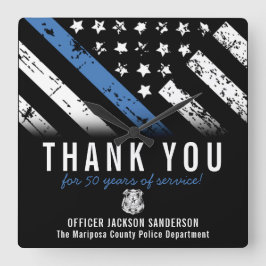 Relógio Quadrado Sinalizador da Linha Azul do Aniversário da Políci