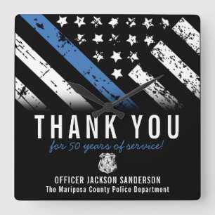 Relógio Quadrado Sinalizador da Linha Azul do Aniversário da Políci