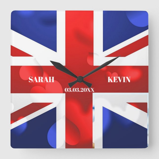 Relógio Quadrado Sinalizador de Foto Personalizada Inglaterra (Frente)