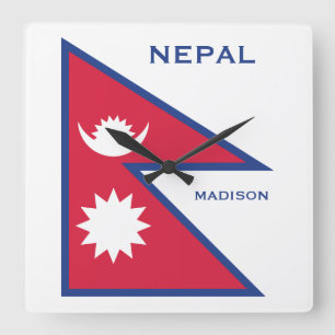 Relógio Quadrado Sinalizador Nepal de Nome e Texto Personalizado
