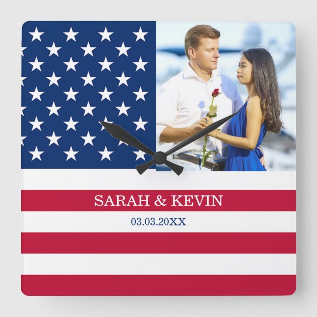 Relógio Quadrado Sinalizador Personalizado Americano de Fotografias (Frente)