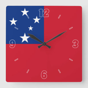 Relógio Quadrado Sinalizador Samoa Vermelho Azul Branco Números Pat