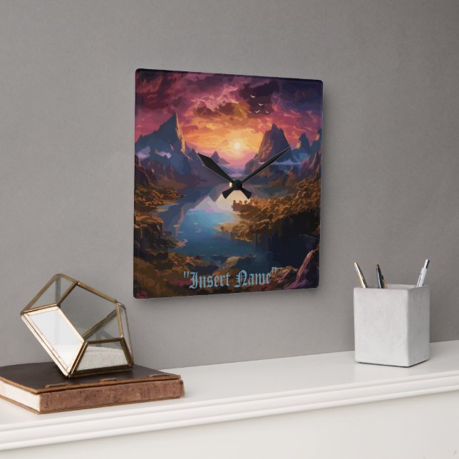 Relógio Quadrado Sinfonia de Montanha: Uma Mistura Harmoniosa de Co (Escritório)