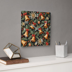 Relógio Quadrado Sinos de Feriado, Padrão Natalino Decorativo,