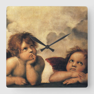 Relógio Quadrado Sistine Madonna Angels por Raphael Sanzio