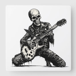 Relógio Quadrado  skeleton playing an electric guitar