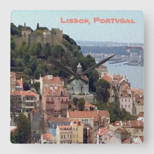 Relógio Quadrado Skyline d'água de Lisboa
