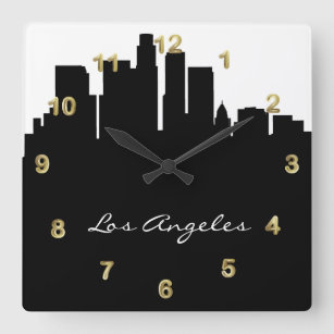 Relógio Quadrado Skyline preto e branco de Los Angeles