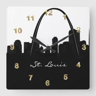 Relógio Quadrado Skyline preto e branco de St Louis