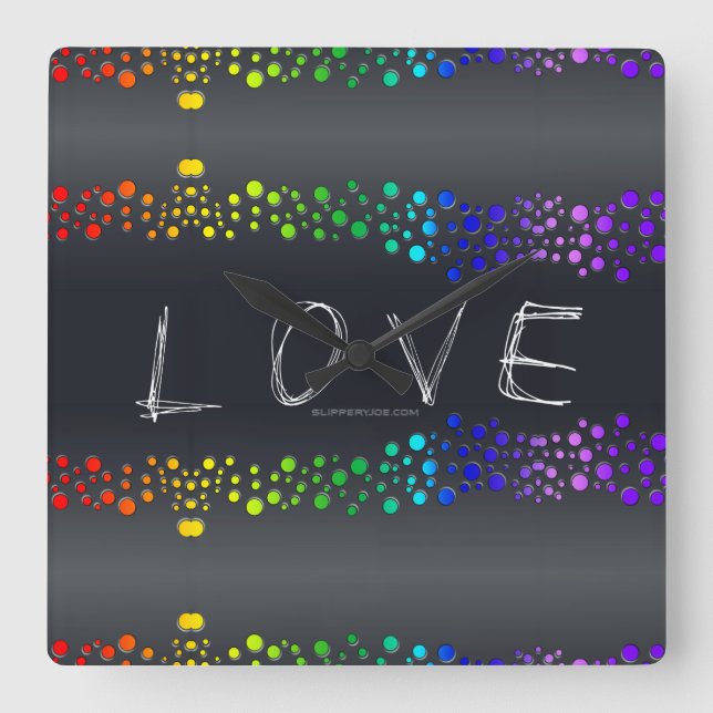 Relógio Quadrado SlipperyJoe ama bolhas vermelhas cor de laranja am (Frente)