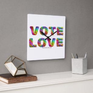 Relógio Quadrado SlipperyJoe voto amor igualdade pelo pelo colorido