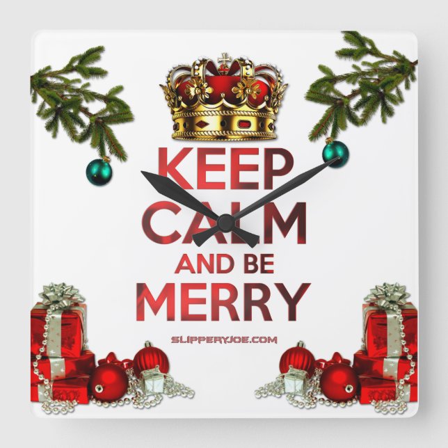 Relógio Quadrado SlipperyJoe's Feliz Árvore Artística de Natal (Frente)
