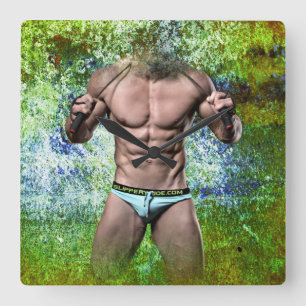 Relógio Quadrado SlipperyJoe's homem adulto altamente musculoso sem
