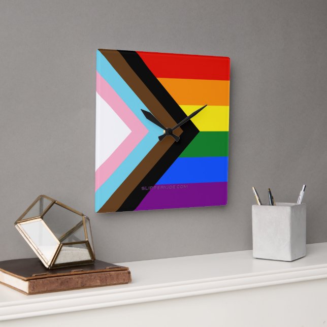 Relógio Quadrado SlipperyJoe's Progress Pride Flag gay Dons LGBTQI (Escritório)