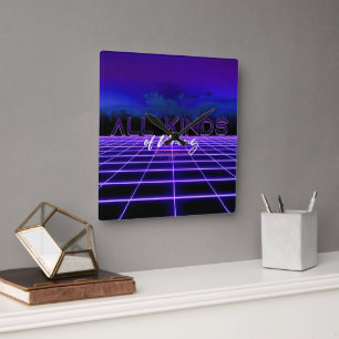 Relógio Quadrado SlipperyJoe's todo tipo de texto negrito em 3D err