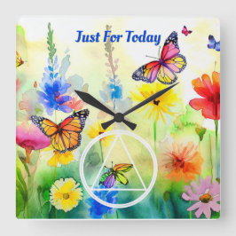 Relógio Quadrado Slogan PERSONALIZADO Símbolo borboletas e flores A