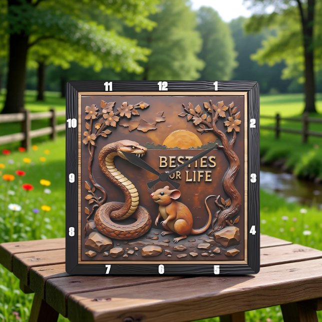 Relógio Quadrado Snake Rat Sunset Friends (Criador carregado)