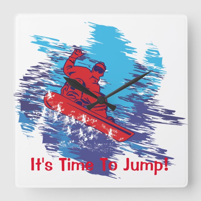 Relógio Quadrado Snowboarder Vermelho (Frente)