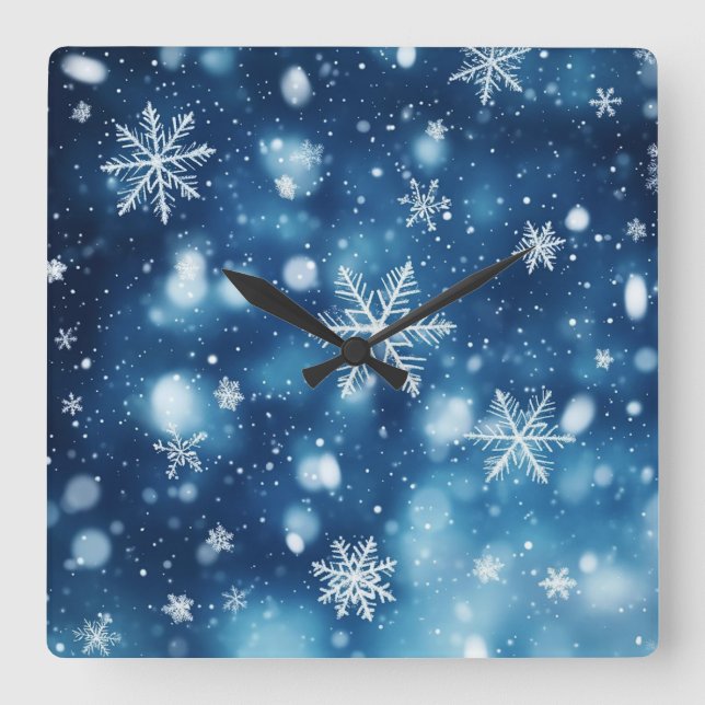 Relógio Quadrado Snowflakes in the Night – Winter Wall Clock (Frente)
