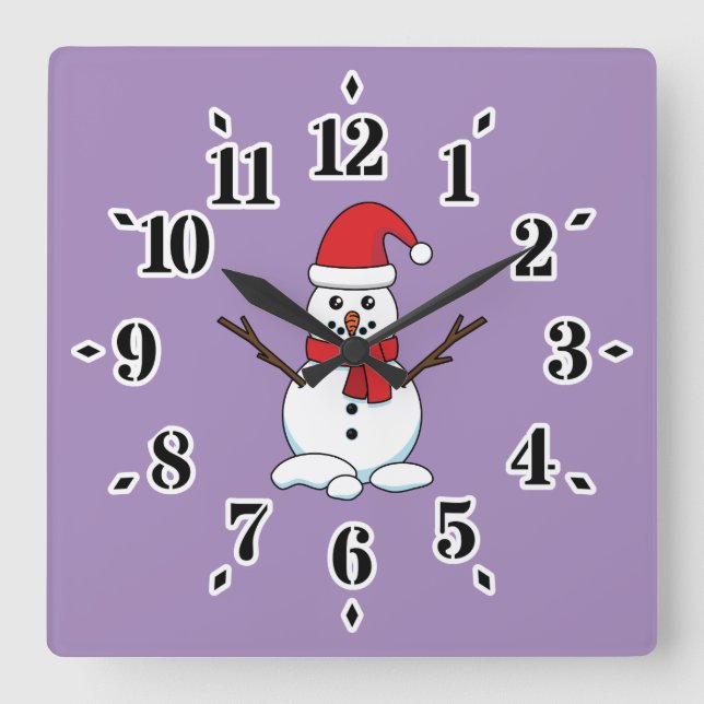 Relógio Quadrado Snowman com Red Bonnet e Scarf (Frente)