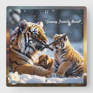 Relógio Quadrado "Snowy Haven para a família Tiger"
