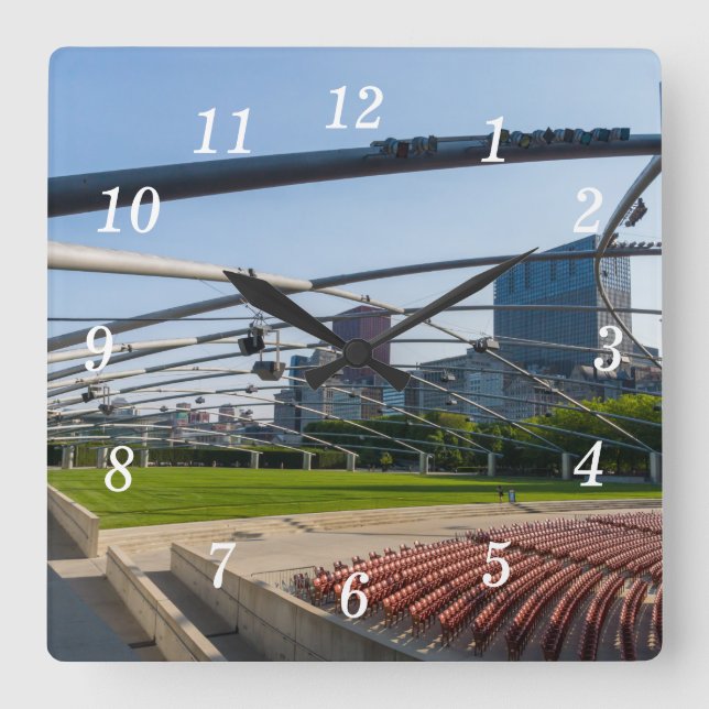 Relógio Quadrado Sob Pritzker Pavilion Wall Clock (Frente)
