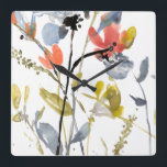 Relógio Quadrado Sobreposição de Flor - Flores e caules de Aquarela<br><div class="desc">Sobreposição Flor II por Jennifer Goldberger. Possui flores e caules em um estilo semelhante a aquarela.</div>