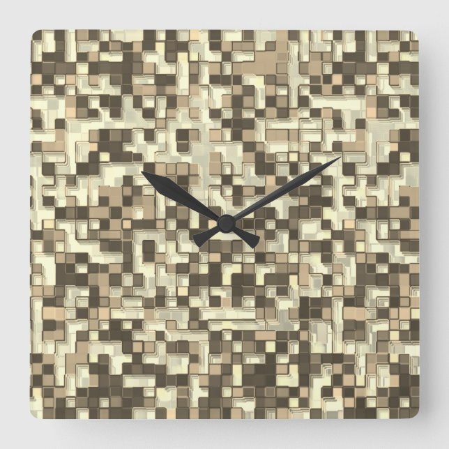 Relógio Quadrado Sobreposição de pequenos quadrados em tons de bege (Frente)