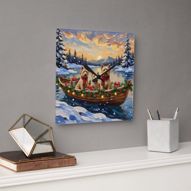 Relógio Quadrado Soft Coated Wheaten Terrier Christmas Boat Holiday (Escritório)