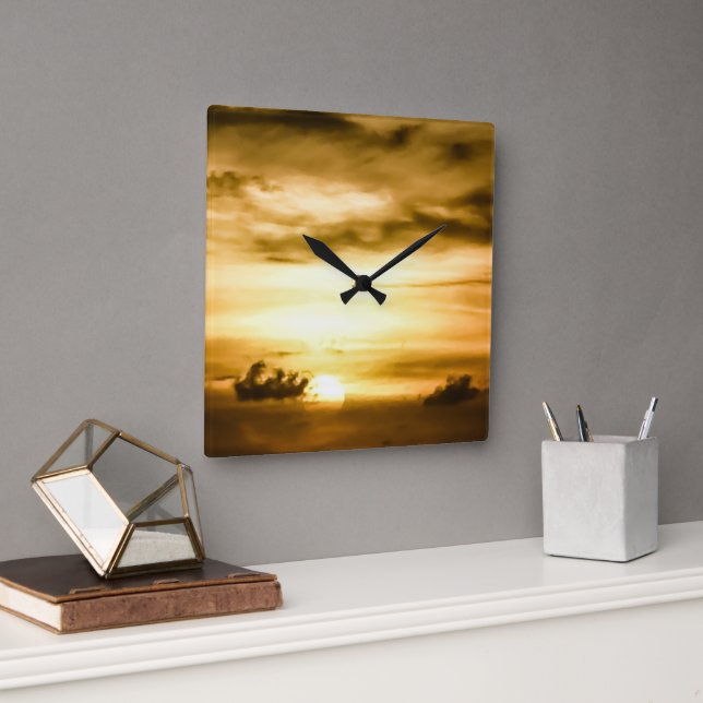 Relógio Quadrado Sol No Oceano Pacífico (Escritório)