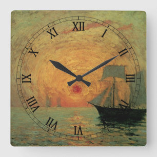 Relógio Quadrado Sol Vermelho por Maxime Maufra, Impressionismo Vin