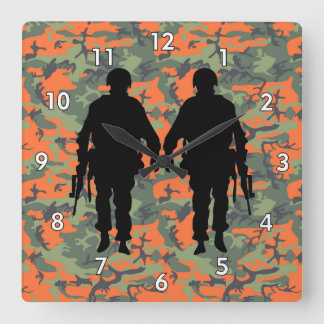Relógio Quadrado Soldado Militar/Silhueta Guerreira com Camo