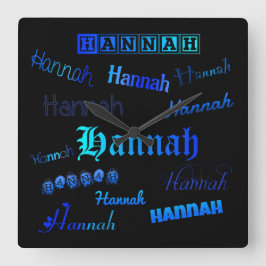 Relógio Quadrado Sombras de Azul em Preto - Hannah