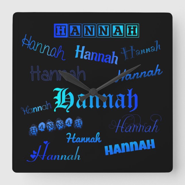 Relógio Quadrado Sombras de Azul em Preto - Hannah (Frente)