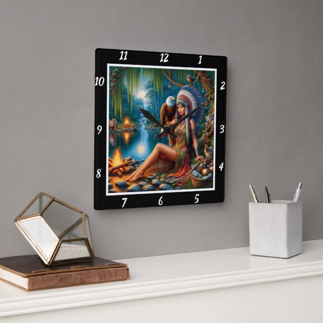 Relógio Quadrado Sombras Nativas: O Brilho da Estrela-da-Marcha da  (Escritório)