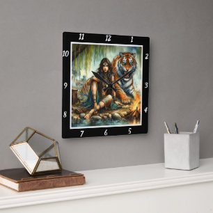 Relógio Quadrado Sombras Nativas: O Brilho das Estrelas do Tiger