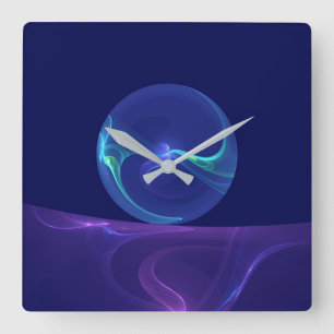 Relógio Quadrado Sonho Abstrato de Arte Fractal Roxo Azul Luminoso