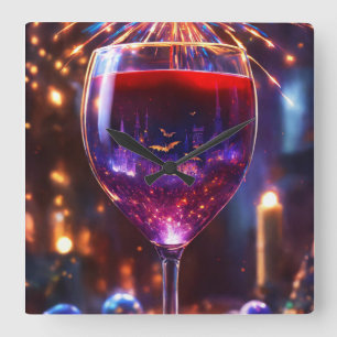Relógio Quadrado Sonho ao Crepúsculo: Vinho, Estrelas e Vampiros Ur