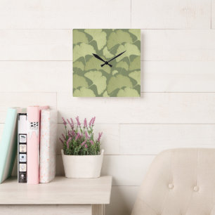 Relógio Quadrado Sonho Botânico de Ginkgo Verde Suave 1