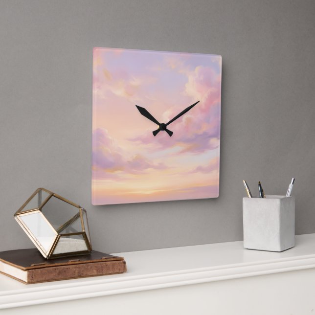 Relógio Quadrado Sonho Pastel: Estudo do Céu Moderno ao Estilo Rena (Escritório)