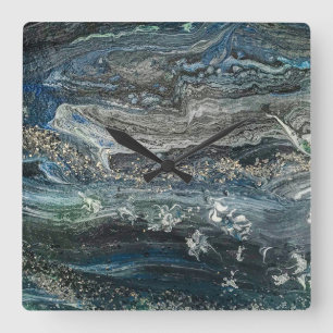 Relógio Quadrado Sonhos da abstrato pintando cinza marítima do Oce