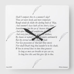 Relógio Quadrado Sonnet nº 18 por William Shakespeare