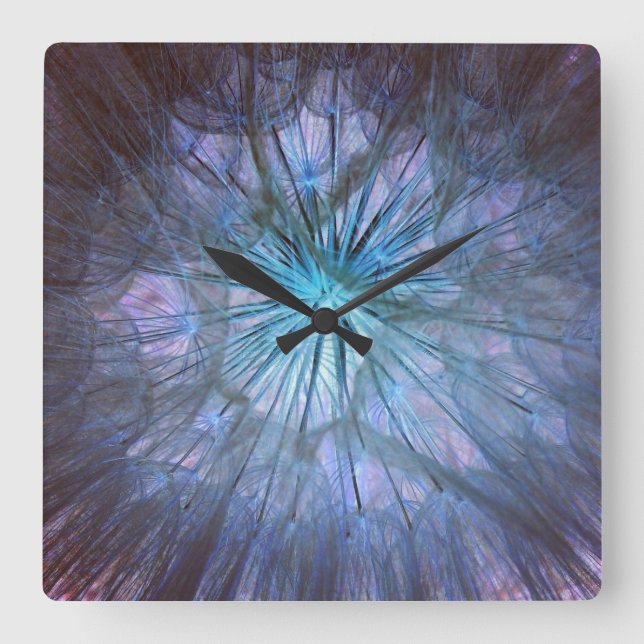 Relógio Quadrado Sopro bonito do dente-de-leão (Frente)