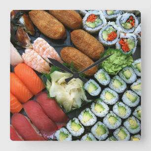 Relógio Quadrado Sortimento de favoritos de sushi japonês