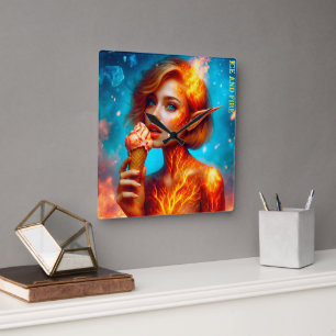 Relógio Quadrado Sorvete de Elf belo wafffffle azul