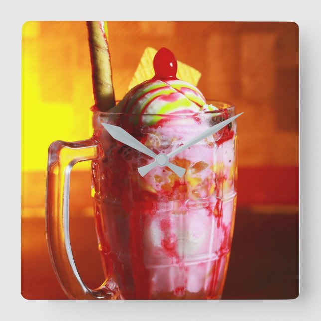 Relógio Quadrado Sorvete Sorbet Fotografia Comida de Verão (Frente)