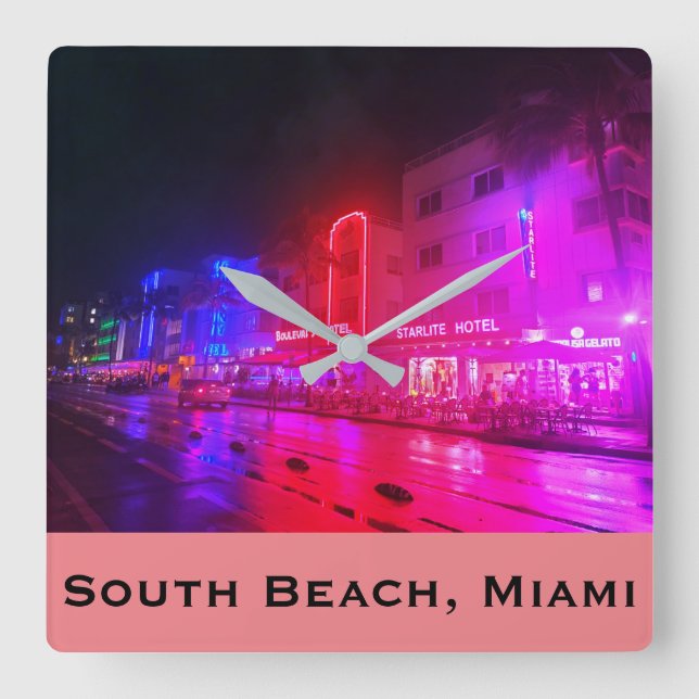 Relógio Quadrado South Beach, Miami, Florida Art Deco (Frente)