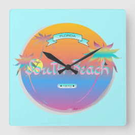 Relógio Quadrado South Beach, Miami, Flórida com Palms Wall Clock