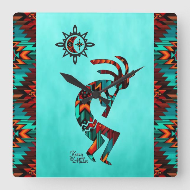Relógio Quadrado Southwest Kokopelli  Square Wall Clock (Frente)